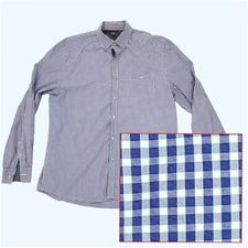 Kenneth Cole Reaction Button Shirt Mens Large Purple White 100% Cotton Gingham