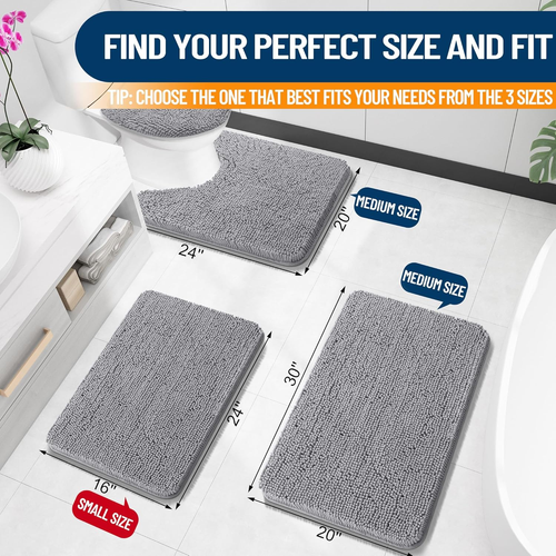 OLANLY Bathroom Rugs 30X20, Extra Soft Absorbent Chenille Bath Rugs, Rubber Back - Picture 2 of 12
