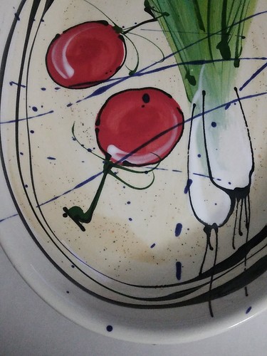 DONNA TOOHEY Oval Platter / Bowl Onion Tomatoes Signed Spatter 12.5" X 8.25" - Picture 5 of 9