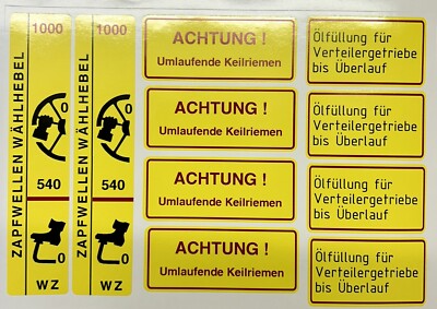 Fendt Warnaufkleber Hinweisaufkleber, Zapfstellen Wahlhebel, Achtung Keilriemen