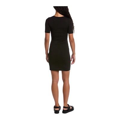 black ruched side fitted shirt dress Black Plus Ruched Side Shirt Dress