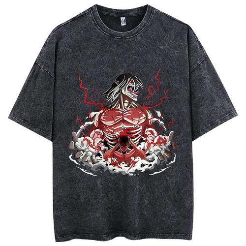 Anime Attack On Titan T-Shirt Hip Hop Oversized Streetwear Vintage Printed Washe - Picture 6 of 63