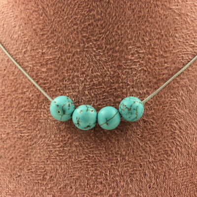 Halskette 4 Perlen Howlith Türkis 8 MM Kette aus Edelstahl Armbanduhr Women's