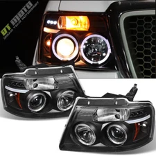 2004-2008 Ford F150 F-150 Halo LED Projector Black Headlights Headlamp Set 04-08