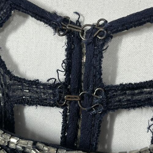 Vtg Scala Silk Beaded Blue Formal Full Length Gown Gala Prom Dress Caged Yoke - Picture 11 of 17