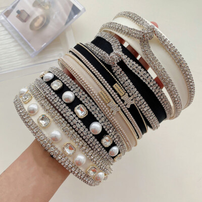 Luxury Rhinestone Chain Head Hoop Shiny Headband Stylish Pearl Crystal Headwe