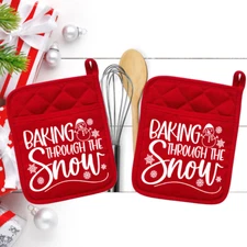 Baking Through The Snow Christmas - Pocket Pot Holder - Oven Mitt Hot Pad - 007