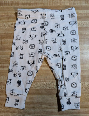 The Peanut Shell Baby Boy Size 3 Months 100 Percent Cotton White Zoo Animal Pant