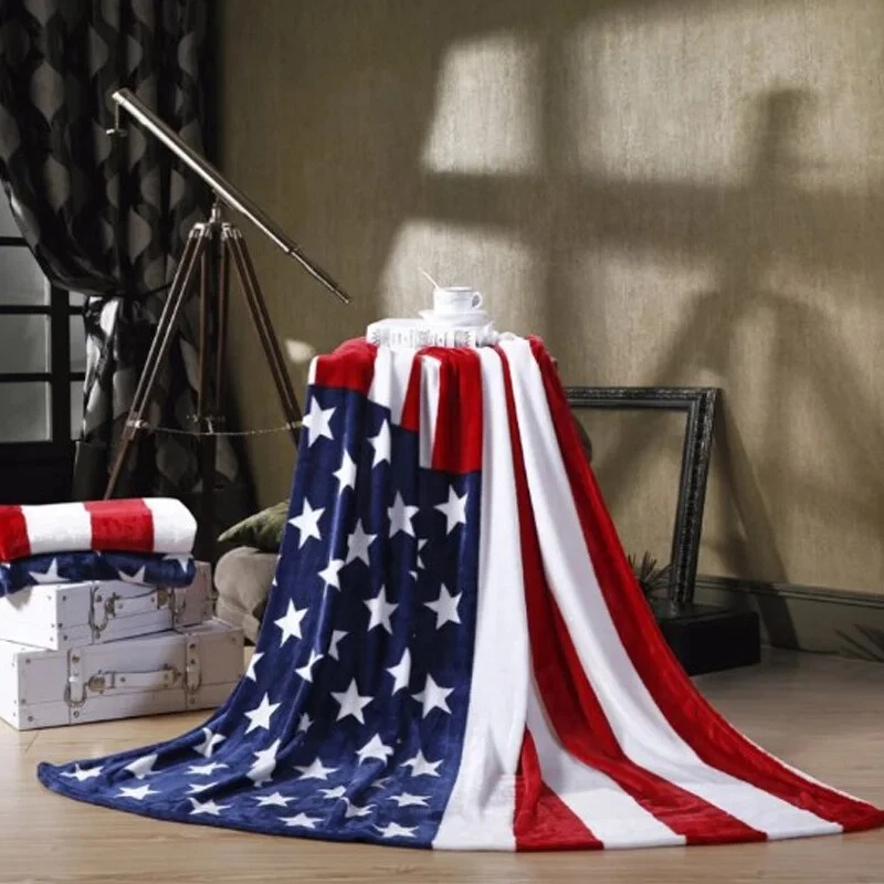 United States Flag Printed Flannel Blanket, Soft and Comfortable for Travel and Home Use