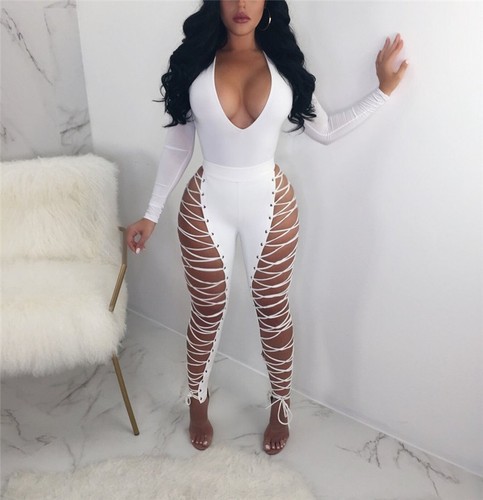 Sexy Pantaloni aperti Anelli aderenti Lacci Stringhe Skin Lace-Up Leggings  S | eBay