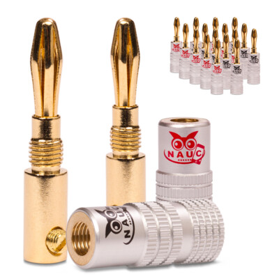 Bananenstecker 4mm NAUC 18x schraubbar vergoldet Lautsprecherkabel Profi Stecker