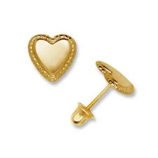 Authentic 14K Solid Yellow Gold 7mm Elongated Heart Stud Screw Back Earrings