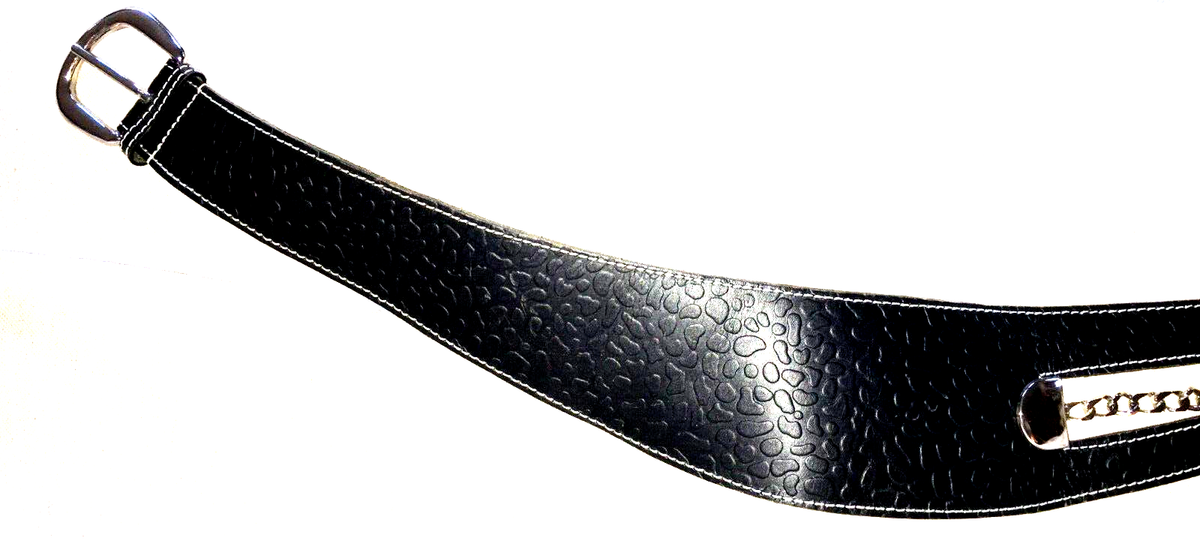 Italian Leather Belt Embossed & Chain Wide Belt, Made in  display picture 2
