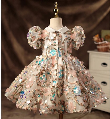 Girls Dresses Sequined Princess Birthday Dress Ball Gowns Vintage Party Dress - Picture 13 of 14