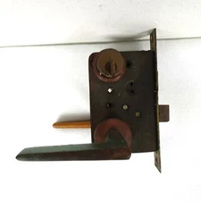 Vintage 1970s Mortise Lock w/Cylinder & Key & Lever Handle MCM