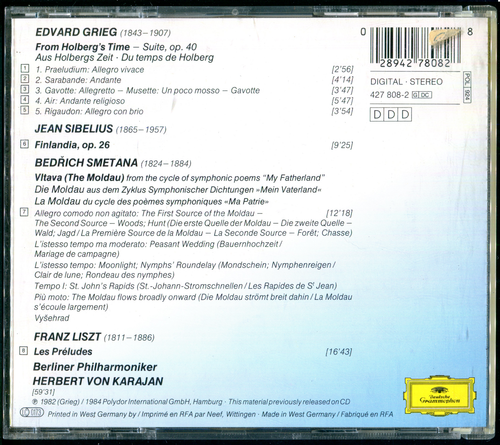 Herbert von Karajan - Sibelius, Grieg, Smetana, Liszt 3D Classical 1989 CD - Picture 2 of 3