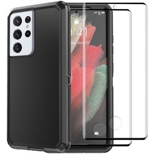 Black For Samsung Galaxy S21 Plus/Ultra/FE Case Heavy Duty Cover Glass Protector