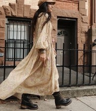 Spell & The Gypsy Belladonna Dress Large Maxi Gown Dusty Olive Floral Boho L