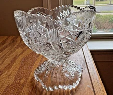 American Brilliant Cut Glass Child Punch Bowl Dish Pedestal VTG 1930s Saw Tooth