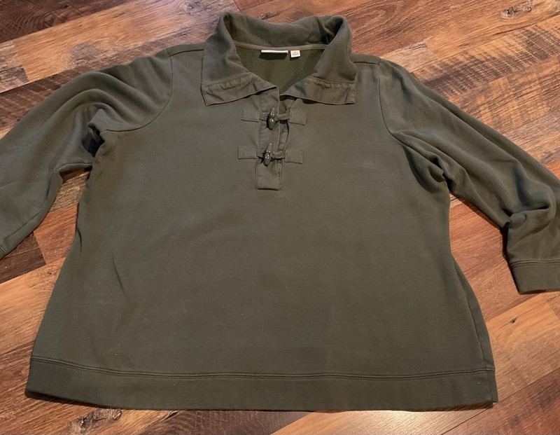 Denim & Co Army Green Shirt Sweatshirt Women's XL  3/4 Sleeve Pullover Toggle