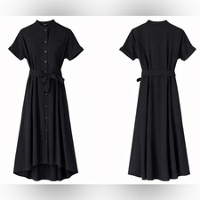 NWT Avinka T Black Summer Crepe Hi Low Maxi Short Dress. Size 2