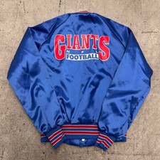 Vintage 90s New York Giants Chalk Line NFL Satin Jacket Kids 14/16 Football Blue