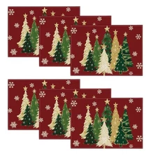 Juego de 6 manteles individuales Para Mesa de invierno con árboles de Navidad