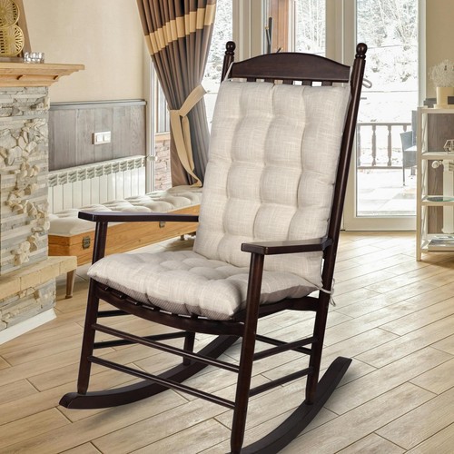 Extra Large Rocking Chair Cushion Non-Slip Linen Chair Pads Thick Back and Se...