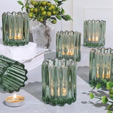 Votive Candle Holder, Green Glass Tea Light Candle Holders