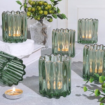 Votive Candle Holder, Green Glass Tea Light Candle Holders