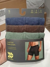 All In Motion All Day Active Boxer Briefs 3-Pack size S 30-31” Green/Blue/Brown