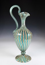 Stunning Antique Venetian Italian Murano Art Glass Footed Latticino Pitcher