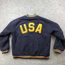 Polo Jeans Ralph Lauren Jacket Mens Medium Navy USA Wool Varsity Bomber