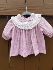 Vintage Polly Flinders Hand Smocked Floral Dress Baby 6M Pink 80s 90s