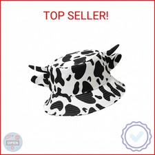 Cow Print Bucket Hat with Cute Horn Ears Cow Print Summer Beach Sun Hat Fisherma