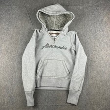 Vintage Abercrombie  Fitch Hoodie Womens Md Grey Faux Fur Gretchen Babydoll Y2K