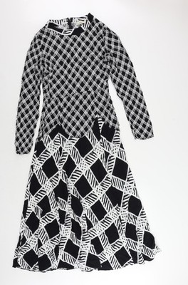 Oasis Damen schwarz Geometrisches Muster Viskose Maxi Größe 10 Stehkragen Reißverschluss