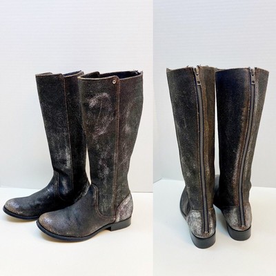 Frye Melissa Stud Backzip Boots Anthracite Brown Silver 6.5