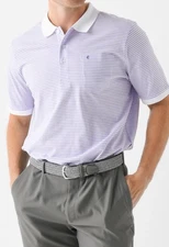 CRIQUET AUSTIN Mens Striped Club Polo Shirt Sz Large Purple White Cotton NWT