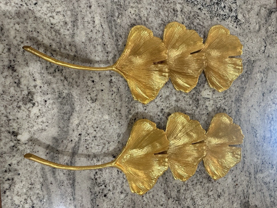 Pair Ginkgo Leaf Wall Sconces Regina Andrew Gold Wall Lighting - Image 3 of 4