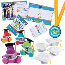 Kids White Elementary School Graduation Caps with Awards Kit for 12