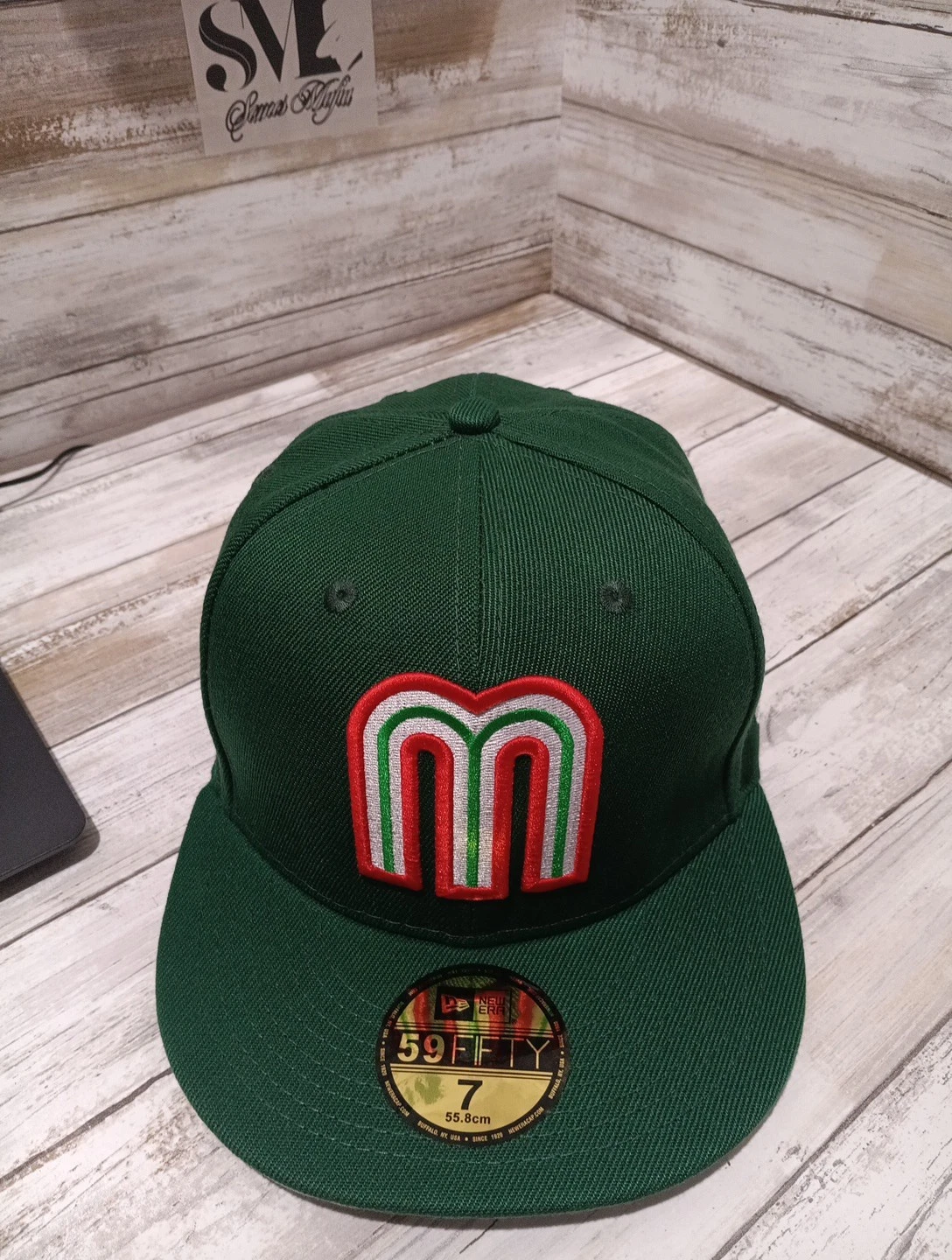 New Era 59fifty Fitted Baseball Cap Mexico Logo Green Color Size 7.