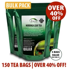 Zokiva Moringa Tea Bags 150 Count (3-Pack) | Herbal Caffeine-Free 40% OFF Bulk