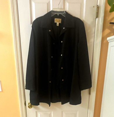 Talbots Women s Black Snap-Front Collared Mid-Length Jacket XL