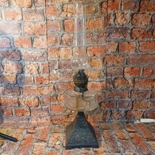 Antique Victorian Duplex Oil Lamp English Made Burner | Cast Iron Pyramid Base 