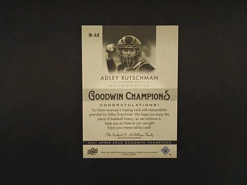2021 Upper Deck Goodwin Champions - Memorabilia Adley Rutschman #M-AR (MEM, RC) - Image 4 of 4