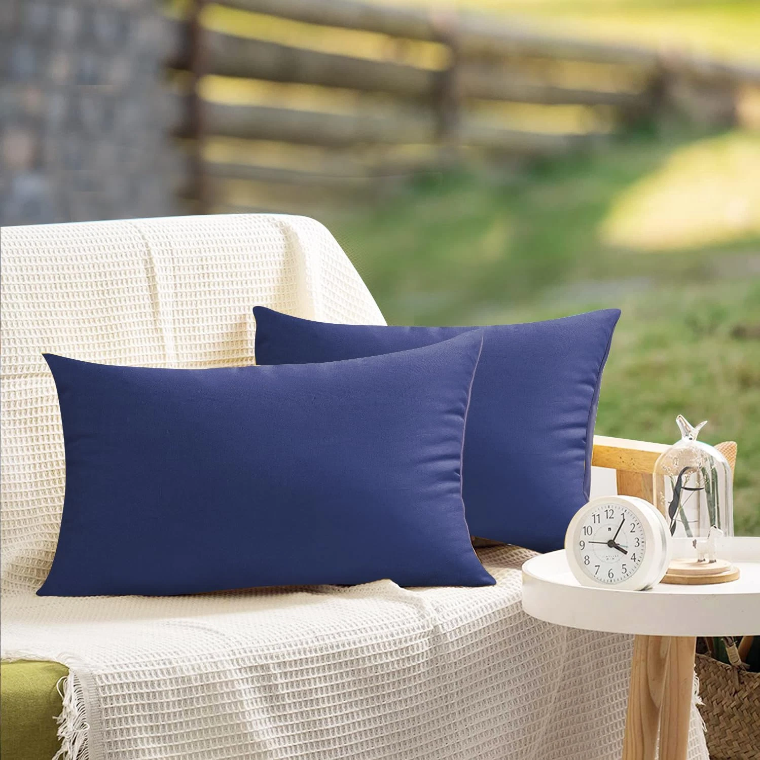 12x20 Outdoor Waterproof Pillow Covers Set of 2 Patio Lumbar Cushion Cases Blue