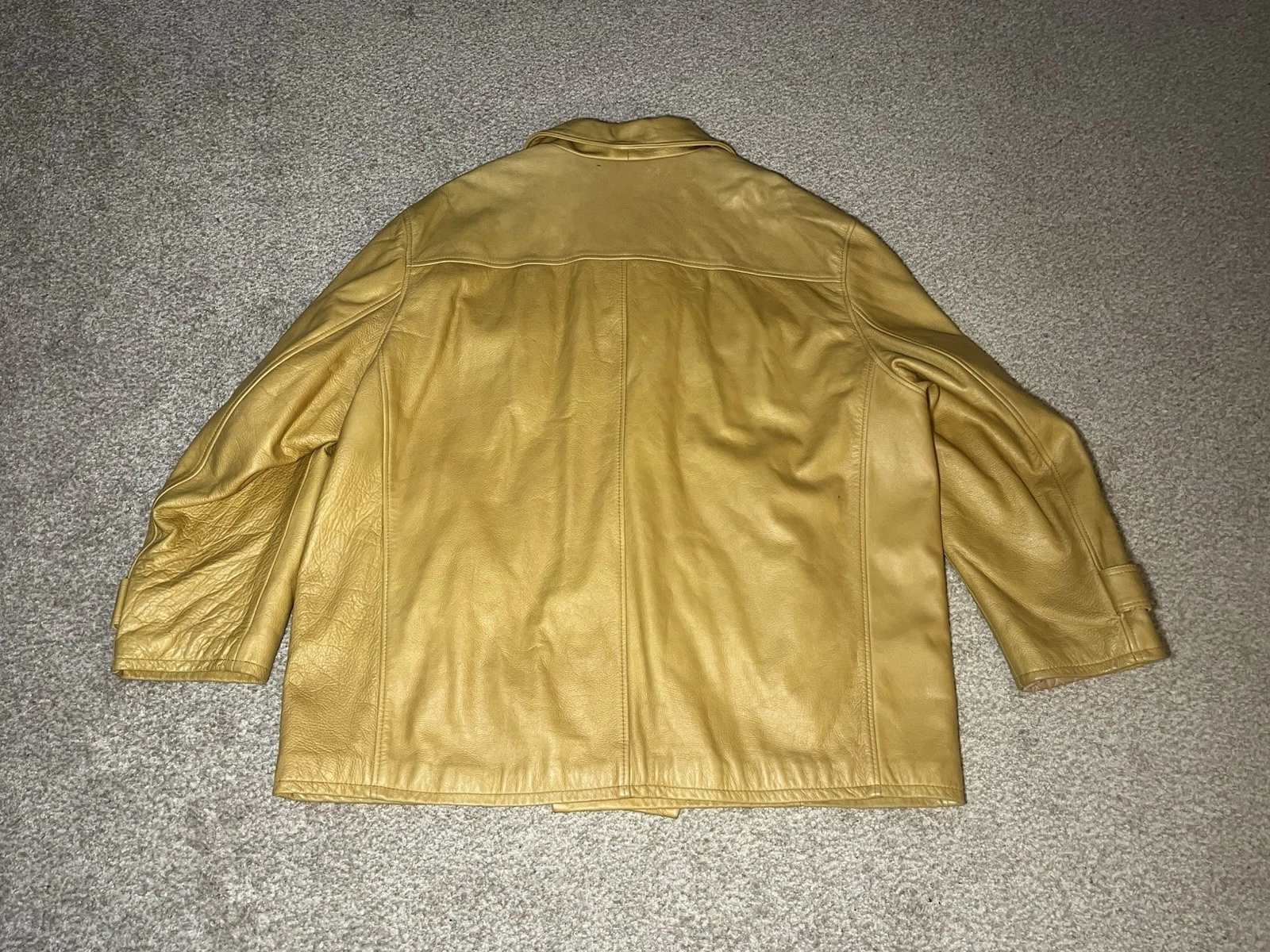 Mens Genuine Leather Pea Coat 4XL Mustard Tan Double Breasted Lined Made in USA - product detail image 4