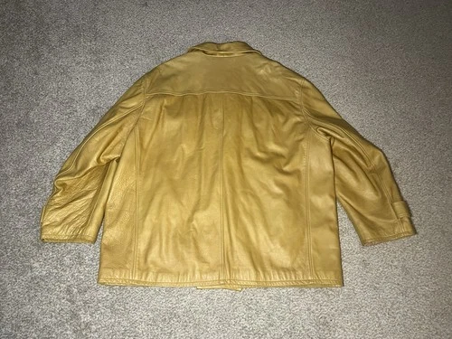 Mens Genuine Leather Pea Coat 4XL Mustard Tan Double Breasted Lined Made in USA image 4