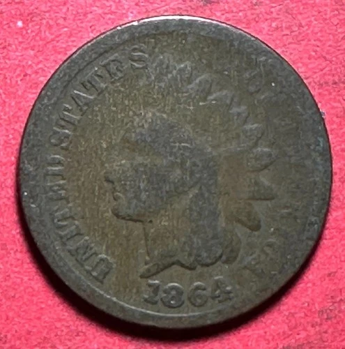 1864L US Indian Head Cent! Pointed Bust! Good! Old US Coin!